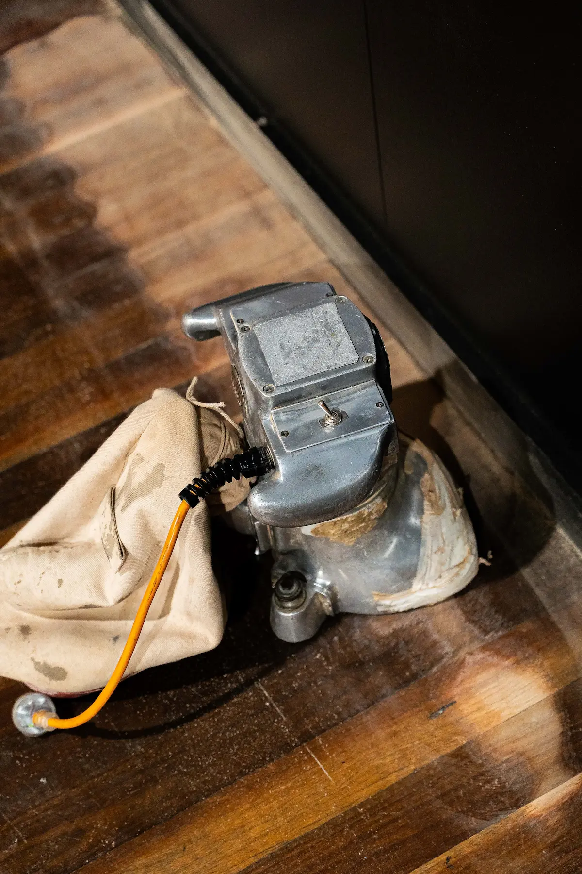 Spotted Gum hall stage floor during re-sanding, Miller NSW