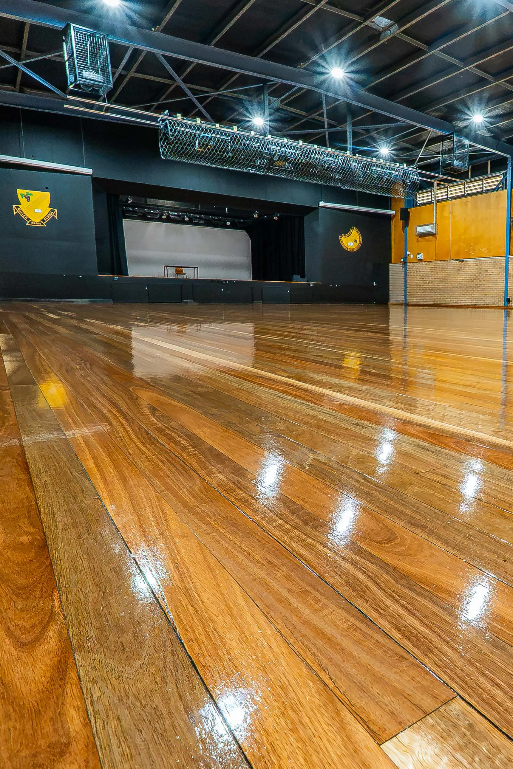 Super gloss finish on Spotted Gum stage boards