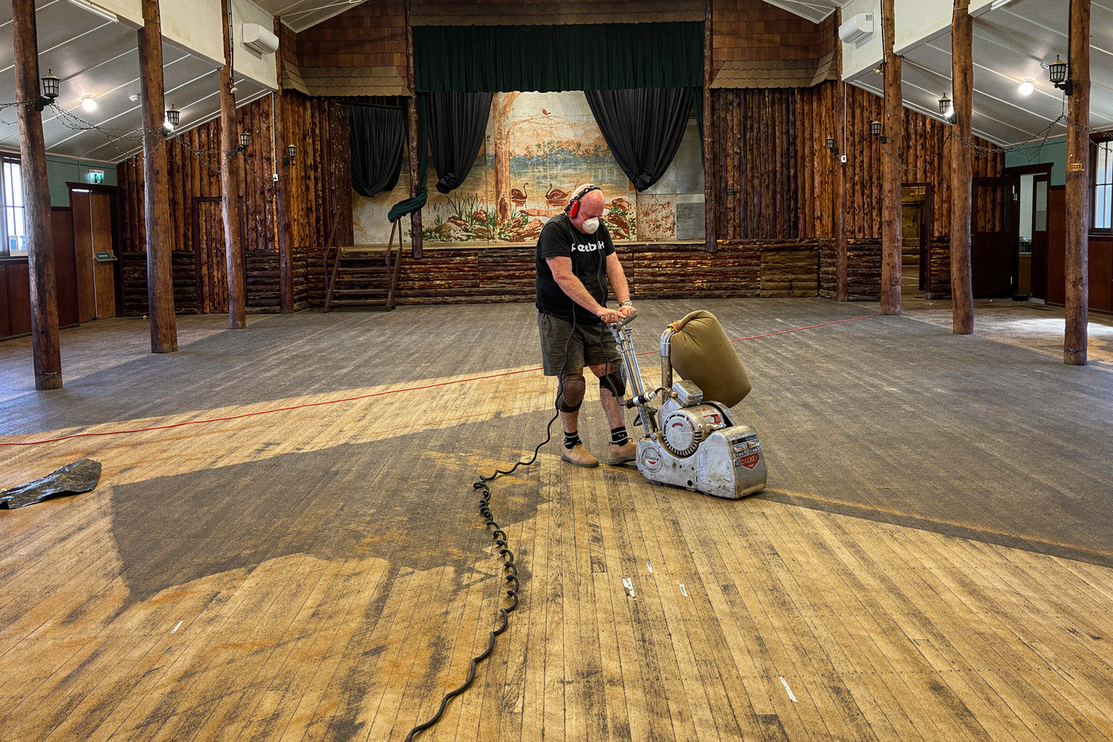Cypress Pine dance floor at Gooloogong Log Cabin